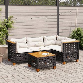 vidaXL Vidaxl - Set De Muebles De Jard&iacute;n 5 Pzas Y Cojines Rat&aacute;n Sint&eacute;tico Negro