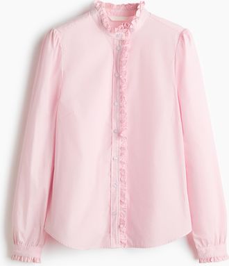 H&M Popelinebluse mit Volants - Pink
