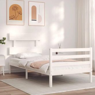 Berkfield Home Beautiful Bed Frame with Headboard White Single Solid Wood