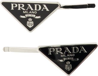 Prada Accessoires, Dames, Zwart, ONE Size, Leer, Metalen Haarspelden