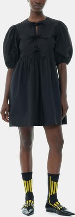 Ganni Black Cotton Poplin Tie String Mini Dress - Size 34 Organic