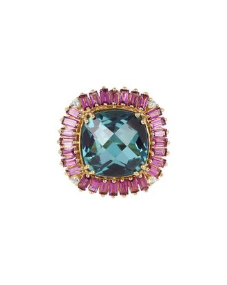 Tiramisu 18K Over Silver 6.00 ct. tw. London Blue Quartz, Rhodolite Garnet, White Topaz Ring