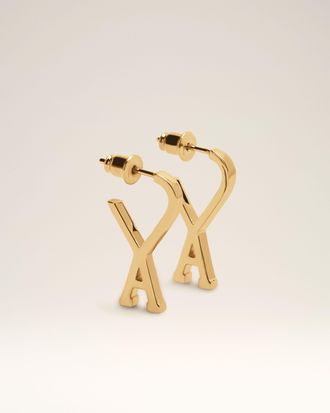 Ami Gold Brass Small Ami De Coeur Hoops Yellow - OS - Unisex