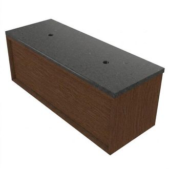 Saniclass Holz Frame Badkamermeubelset - 120x45x43cm - Noche basalten wastafel gepolijst - 1 wasbak - zonder kraangat - 1 lade - mat walnut pure (hout)