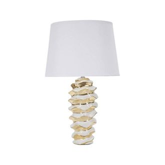 Dmora L&aacute;mpara De Mesa Ashcan, Luz De Escritorio, Luz De Oficina, L&aacute;mpara De Trabajo, 33x33 H53 Cm, Blanco Y Oro - Dmora