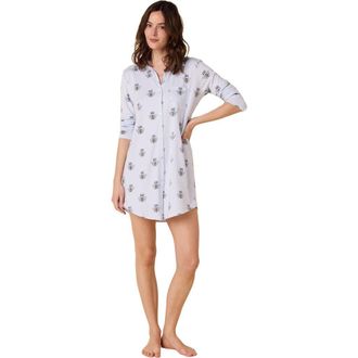 The Cats Pajamas Pima Knit Night Shirt Conversational in Queen Bee Blue at Nordstrom, Size X-Large