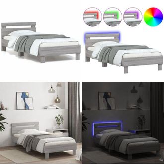 vidaXL Giroletto con Testiera e LED Grigio Sonoma 90x200 cm - Luci LED RGB - Letto con testiera