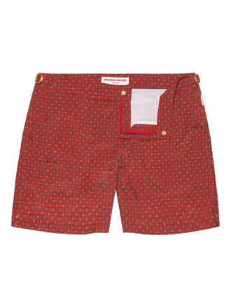 Orlebar Brown Bulldog geometric-print buckle-detail swim shorts - Red
