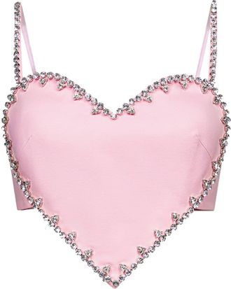 Area crystal-trim heart crop top - women - Rayon/Nylon/Spandex/Elastane - M - Pink