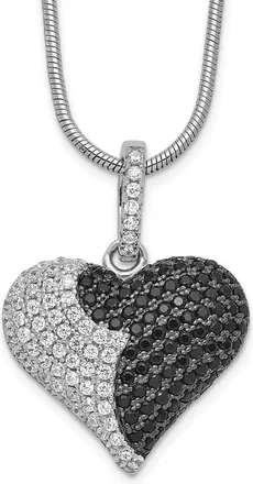 Diamond2Deal Sterling Silver Black and White Cubic Zirconia Heart Pendant Necklace 18