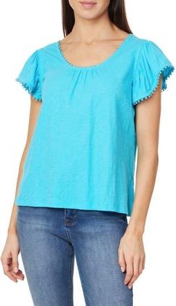Curve Appeal Pompom Flutter Sleeve Cotton Top in Blue Atoll at Nordstrom Rack, Size Medium