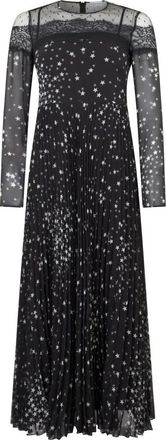 Red Valentino Maxi-jurk met sterrenprint en transparante mouwen - Dames - Maxi kleedjes - Zwart - XS - Polyester - Kleedjes
