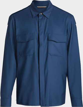 Canali Men & apos;s Wool and Silk Flap-Pocket Button-Down Shirt