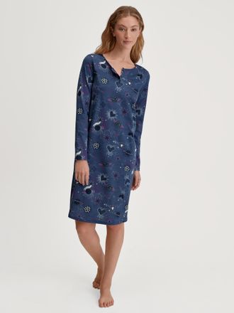 CALIDA Nachthemd CALIDA Flower Nights, Damen, Gr. XL (52/54), N-Gr, cobalt blau, Single Jersey, Obermaterial: 100% Baumwolle, Basic knielang, Rundhals, Kleid