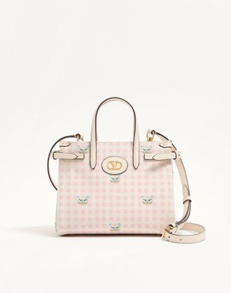Valentino Garavani Valentino Garavani Antibes small shopping bag in Vichy Le Chat de La Maison canvas Woman PINK/IVORY UNI