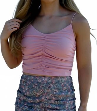 She + Sky Ruched Rib Knit Cami Top In Pink