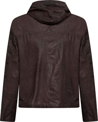 Salvatore Santoro Mens Hooded Jacket Coffee Crinkled Leather Brown Ovine Bomber