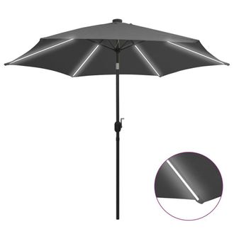 Berkfield Home Garden Parasol with LED Lights & Aluminium Pole 300 cm Anthracite in Black