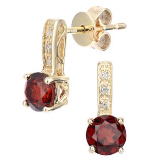 Diamant L'éternel Womens 9ct Yellow Gold Diamond and Garnet Gemstone Round Cut Drop Earrings - One Size