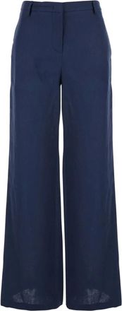 Plaîn Plain, Broeken, Dames, Blauw, M, Wijde Pijpen Broek in Techno Stof