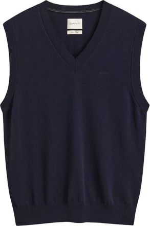 GANT V-hals Gebreide Kleding - Heren - V-hals truien - Blauw - 2XL - Katoen - Truien & Vesten