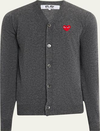 Comme Des Garçons Mens Small Heart Wool Cardigan Sweater