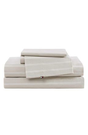 Tommy Hilfiger Effortless Stripe Cotton Percale Sheet Set in Light Beige at Nordstrom, Size Queen