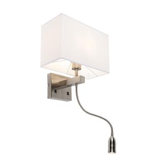 QAZQA Moderno Aplique Moderno De Acero Con Pantalla Blanca - Bergamo Textil /acero Cuadrada /rectangular Incluye Led Max. 1 X 3 Watt - Qazqa