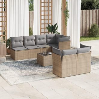 vidaXL Vidaxl - Juego De Sof&aacute;s De Jard&iacute;n Con Cojines Beige 8 Pzas Rat&aacute;n Pe