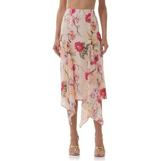 AFRM Sablyn Asymmetric Chiffon Midi Skirt in Sand Summer Rose at Nordstrom Rack, Size X-Large