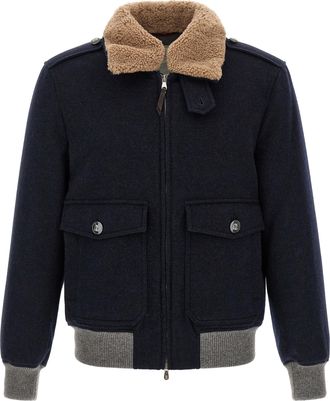 Brunello Cucinelli Blue Cashmere Mens Bomber