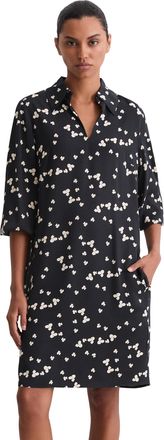 Marc O'Polo Blusenkleid MARC OPOLO, Damen, Gr. 36, N-Gr, dunkelblau, Web, Obermaterial: 100% Viskose, loose fit knieumspielend, V-Ausschnitt, Manschette, Kleider 