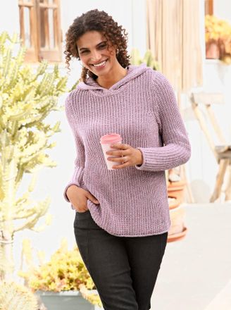 Casual Looks Kapuzenpullover CASUAL LOOKS Kapuzen-Pullover, Damen, Gr. 46, lila (mauve), 100% Baumwolle, meliert, Pullover Kapuzenpullover