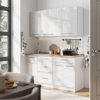 Vicco Cocina Para Solteros Fame-line, Blanco Alto Brillo/blanco, 150 Cm, Et Antracita, Vicco