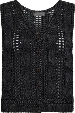 Mos Mosh Kanten Gebreid Vest met V-Hals - Dames - V-hals truien - Zwart - XS - Katoen - Truien & Vesten