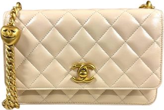 Chanel Beige Leather Chain/Shoulder Wallet (Pre-Owned)