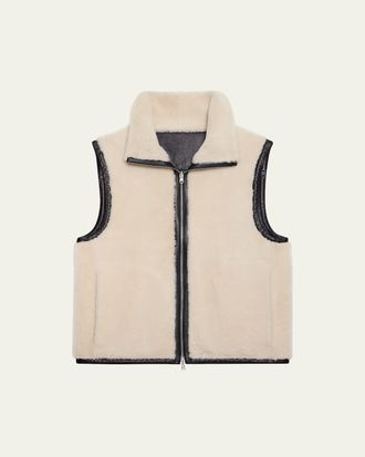 Helmut Lang Mens Reversible Shearling Funnel Neck Full-Zip Vest