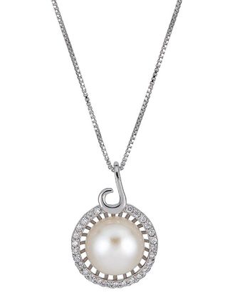 Belpearl Belpearl Silver 10Mm Pearl Cz Pendant Necklace