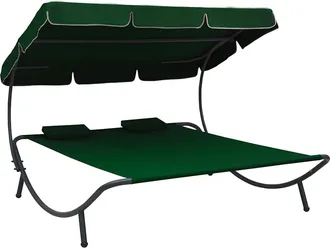 vidaXL Tumbona De Jard&iacute;n Con Toldo Y Cojines Verde Vidaxl