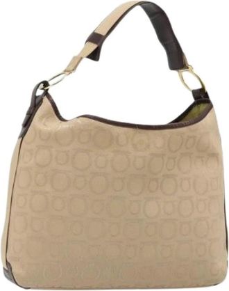Ferragamo Pre-owned Canvas Shoulder Bag - Dames - Vintage Schoudertas - Beige - ONE Size - Leer - Vintage