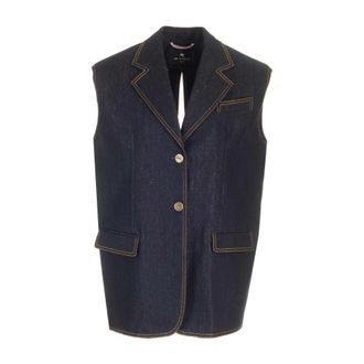 Etro Lurex Denim Waistcoat - female - Etro - Waistcoats - Blue - S - Jackets