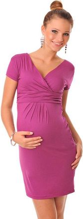 Purpless Maternity Classic V-Neck Short Pregnancy Woman Dress 8415 (14, Dark Pink)