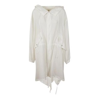 Yohji Yamamoto Parkas, female, White, M, White Cotton Parka Hooded Over Fit