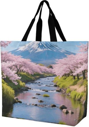 Generic Creek & Cherries Flowers Shopping Bag Large Capacity Shoulder Bag Portable Handbags For College Ladies Yoga