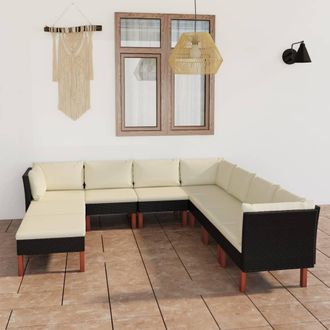 vidaXL Set De Muebles De Jard&iacute;n 9 Pzas Y Cojines Rat&aacute;n Sint&eacute;tico Negro Vidaxl