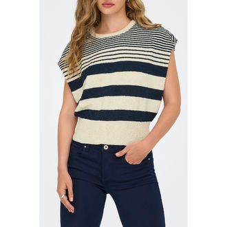 Only Mia Stripe Cap Sleeve Knit Top in Egret Stripes Total Eclipse at Nordstrom Rack, Size X-Small