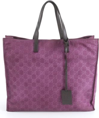 Gucci Purple Nylon Leather Handbag Shoulder Bag Tote Bag (Pre-Owned)