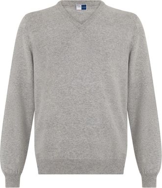 Fedeli Kasjmier V-hals Trui - Heren - V-hals truien - Grijs - 4XL - Kasjmier - Truien & Vesten