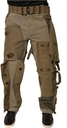 Dolce & Gabbana Broeken, Heren, Beige, M, Katoen, Vintage Patchwork Cargo Broek met Appliqués