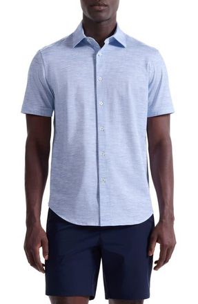 Bugatchi Miles OoohCotton Space Dye Short Sleeve Button-Up Shirt in White at Nordstrom, Size Xxx-Large